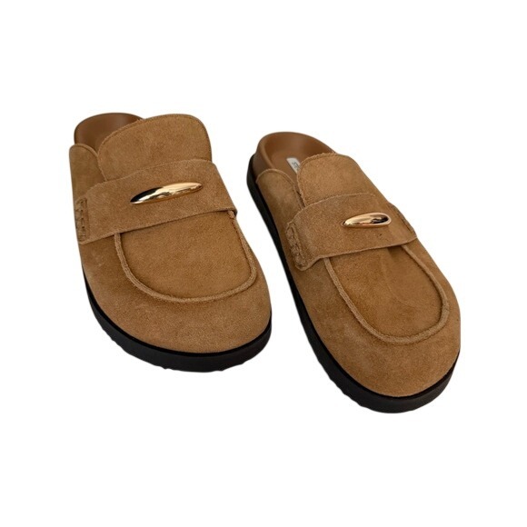 Steve Madden Shoes - Steve Madden TOBIN Tan Suede Slip-On Mule with Gold Accent Size 7.5